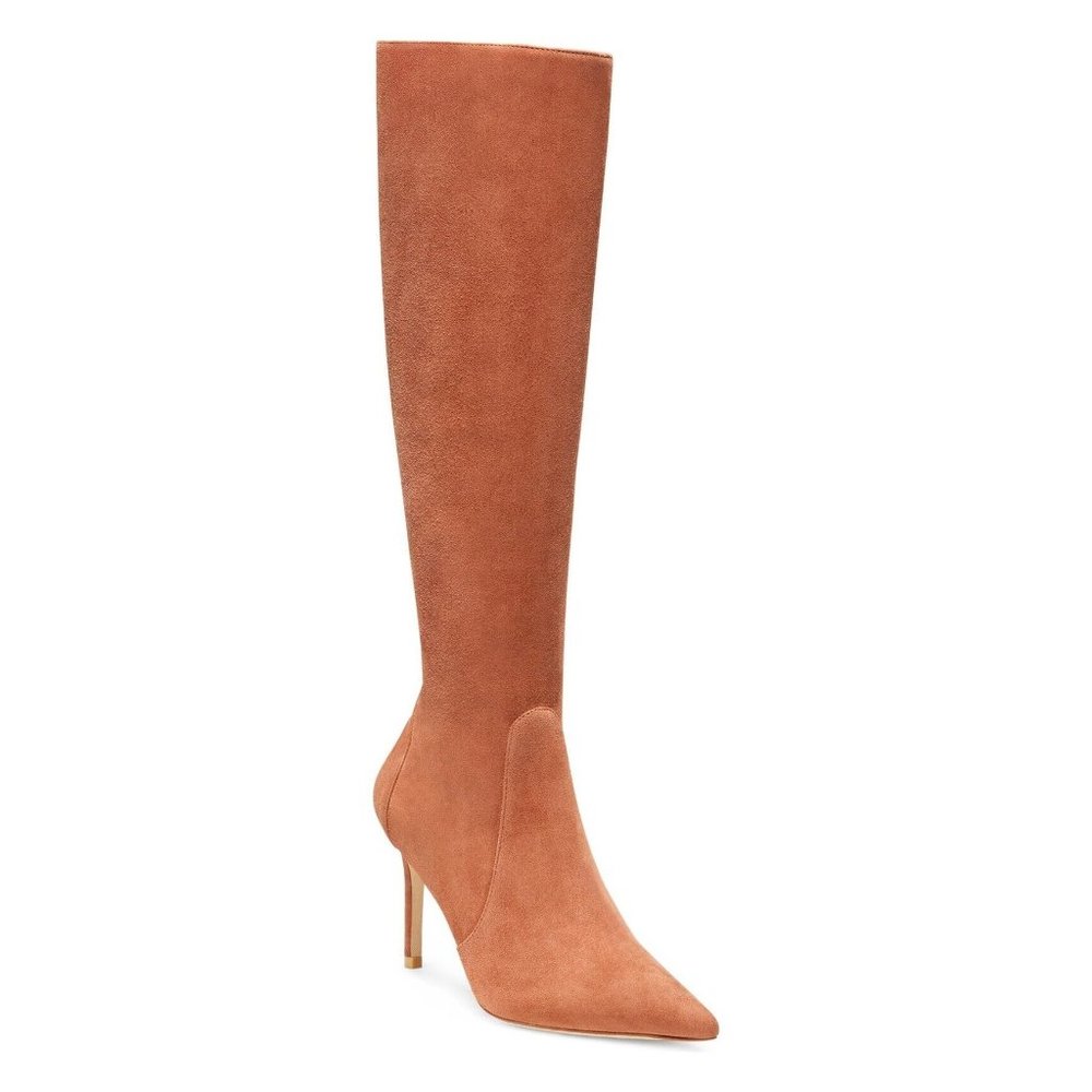 $850 Stuart Weitzman Stuart 85 Knee High Pointed Toe Zip Boot SUEDE 9 (PA15) - Picture 1 of 8